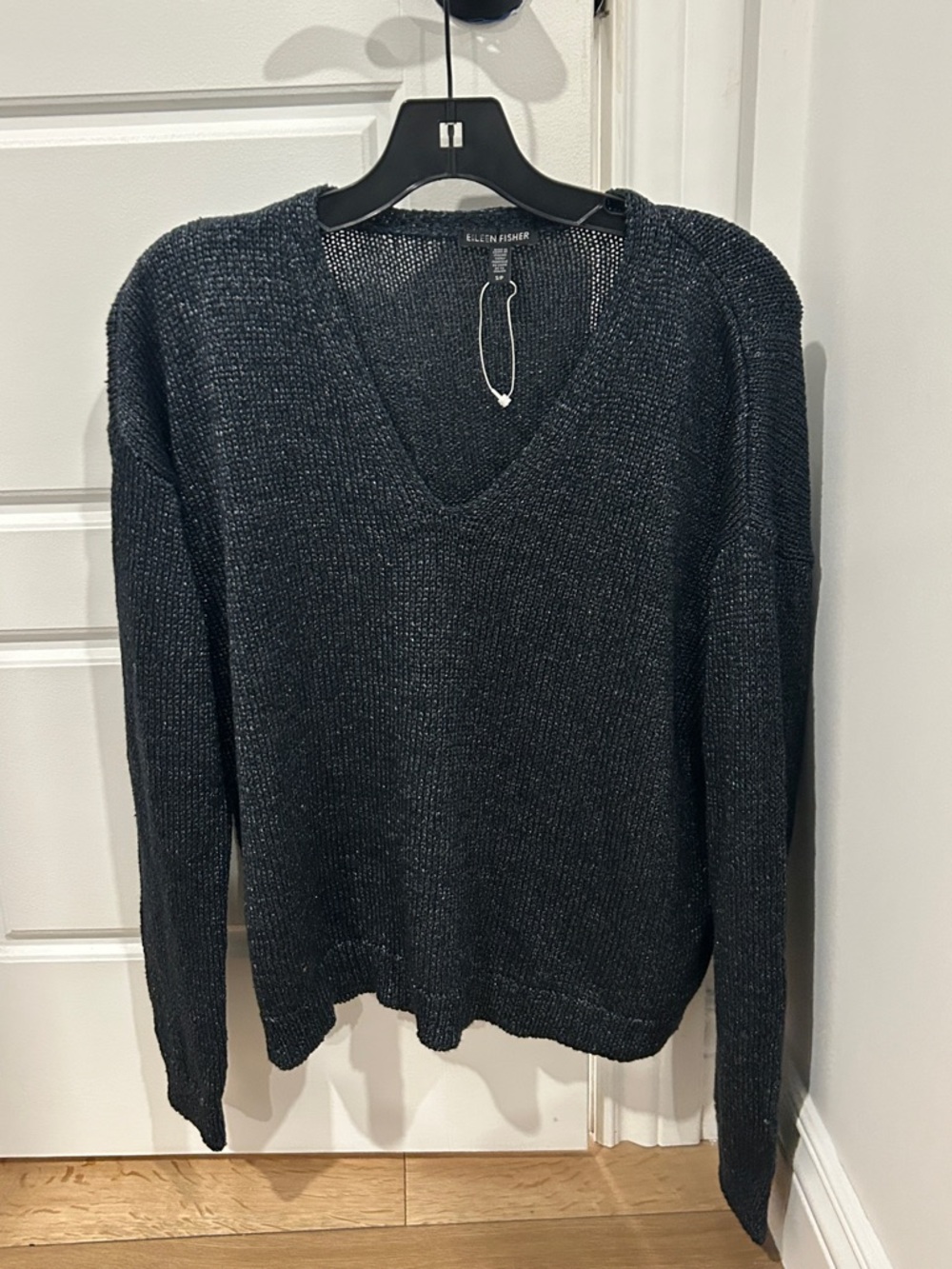 Eileen fisher Italian linen blend yarn v neck sweater metallic thread small